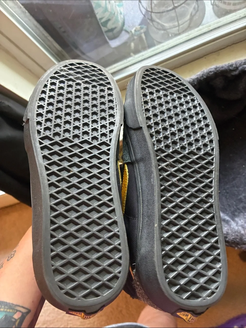 Vans Olive Green and Black High-Top Sneakers with Yellow Logo